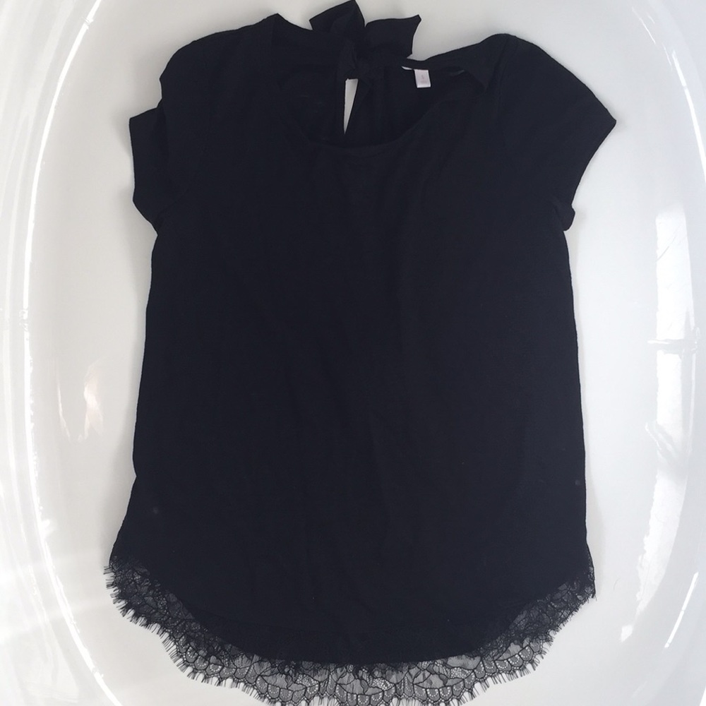LC Lauren Conrad Black Lace Trim Tie Back Top Small Boho Cottagecore - Picture 4 of 14
